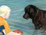 Painting of prairie artist Beth Campbell's nephew playing with his dog
