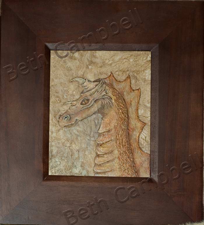 Mixed Media Painting of a dragon by Artist Beth Campbell