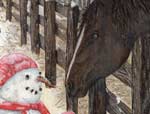 Painting of A Horse meeting A Snowman