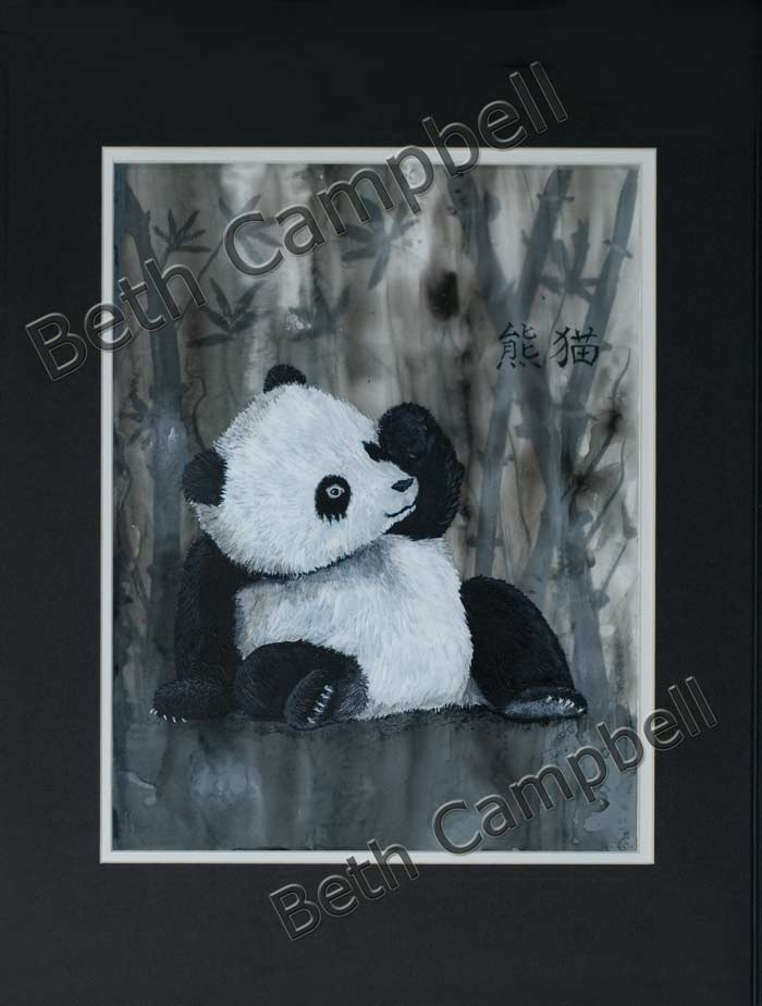 Mylar Painting of a Sleepy Panda by Artist Beth Campbell