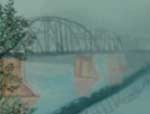 Painting of the Victoria Street Bridge in Saskatoon fog