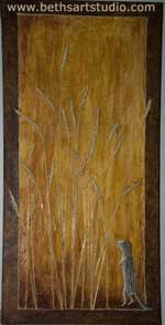 Painting of a gopher hiding in the wheat